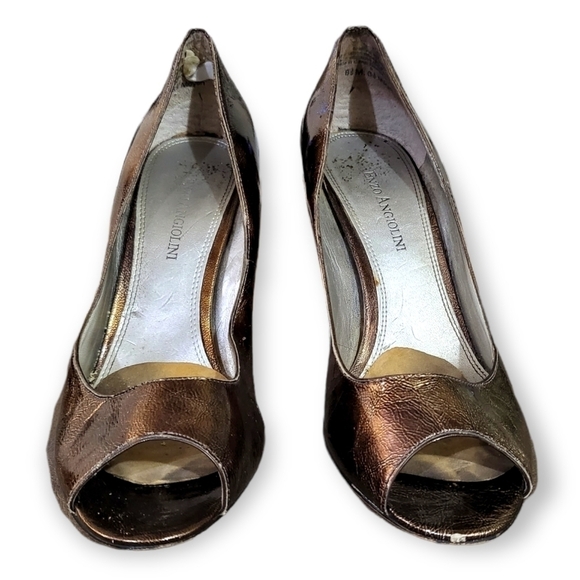 Enzo Angiolini Peep Toe Pumps Metallic Bronze High Heels Size 8.5 - Picture 5 of 12